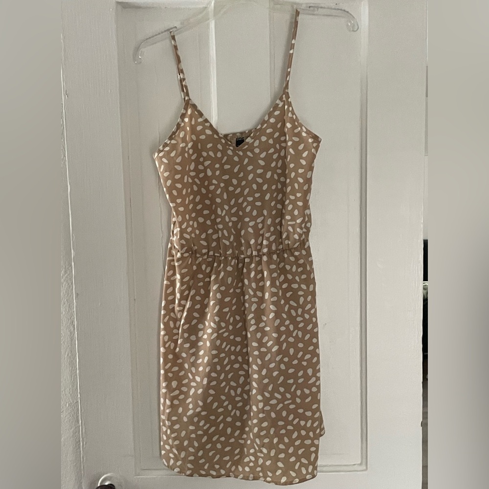 SHEIN Beige and White Patterned Mini Dress Summer dress